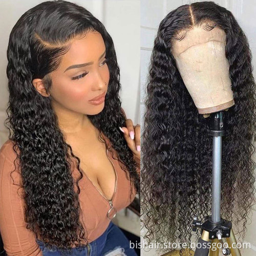 BIS wholesale curly 4x4 transparent lace frontal human hair wig for black women hot sell Virgin Cuticle Aligned Human Hair